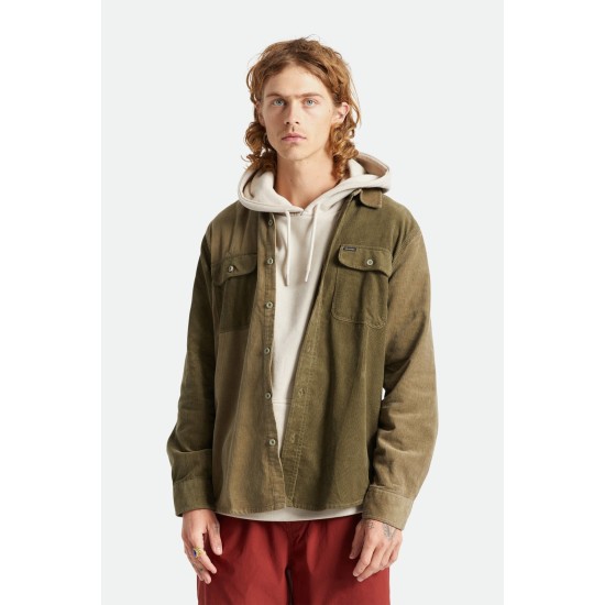 Brixton Bowery Cord Flannel Shirt Olive