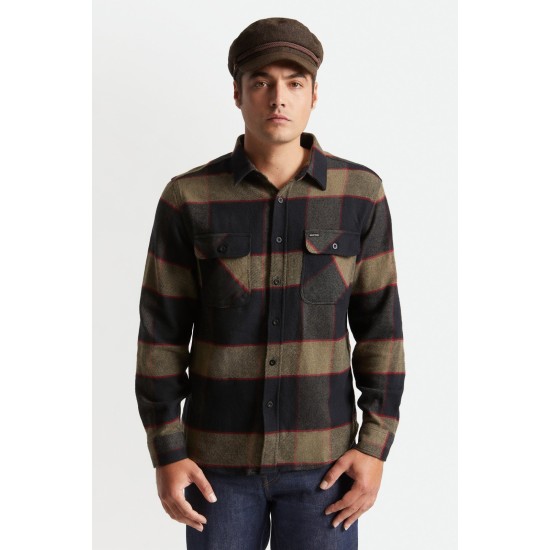 Brixton Bowery Flannel Shirt Heather Grey