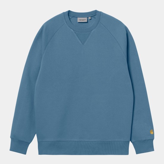 Carhartt WIP Chase Logo Sweatshirt Icy Water / Gold