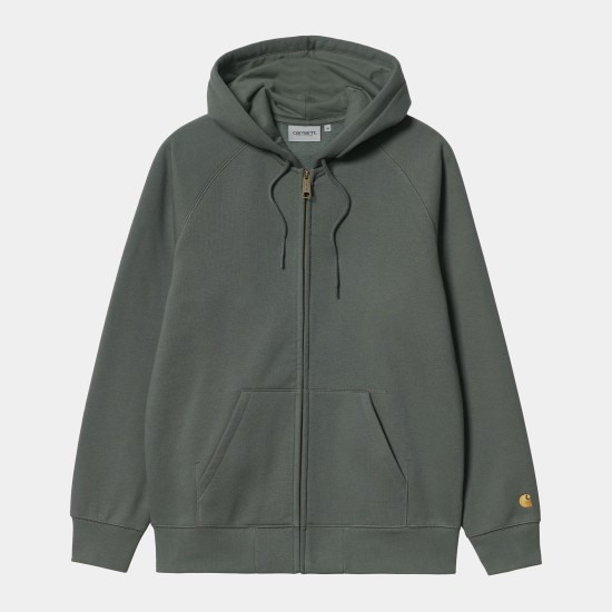 Carhartt WIP Chase Logo Zipped Hooded Sweatshirt Thyme / Gold