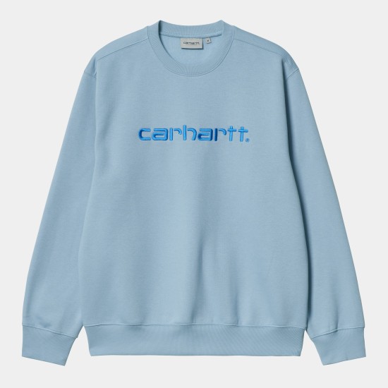Carhartt WIP Embroidered Crew Sweatshirt Frosted Blue / Gulf