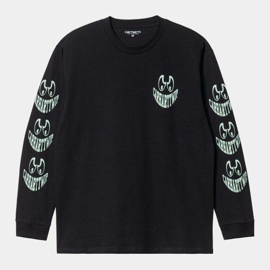 Carhartt WIP Grin Long Sleeved T-Shirt Black / Pale Spearmint