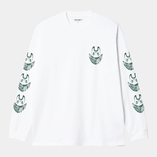 Carhartt WIP Grin Long Sleeved T-Shirt White / Hemlock Green