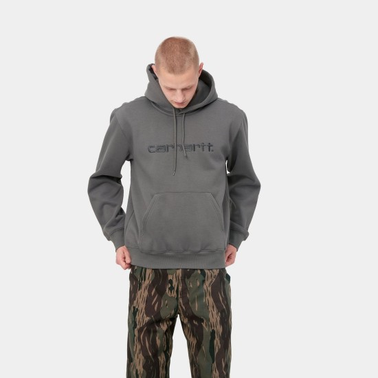 Carhartt WIP Hooded Carhartt Logo Sweatshirt Shiver Grey / Blacksmith