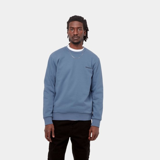 Carhartt WIP Script Embroidery Crew Sweatshirt Icesheet Blue Black The Shoe Library